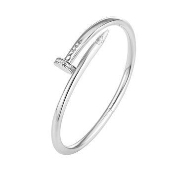 Cartier Браслет-гвоздь женский из медицинской стали серебристый с фианитами 7028 фото