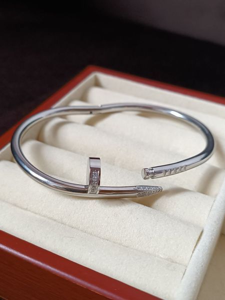 Cartier Браслет-цвях жіночий із медичної сталі сріблястий з фіанітами 7028 фото