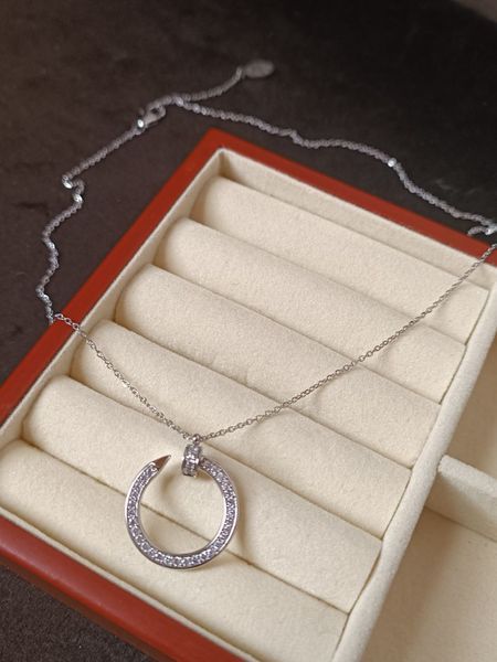 Cartier Колье женское из медицинской стали серебристое с подвеской-кольцом гвоздь 8013 фото