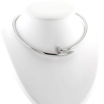 Колье-гвоздь женское из медицинской стали серебристое с камнями Cartier 8015 фото