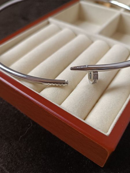 Колье-гвоздь женское из медицинской стали серебристое с камнями Cartier 8015 фото