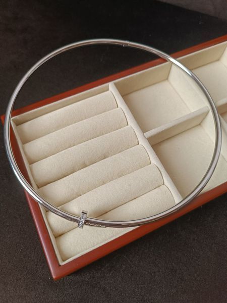 Колье-гвоздь женское из медицинской стали серебристое с камнями Cartier 8015 фото